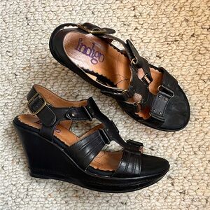Indigo Black Wedge Sandals